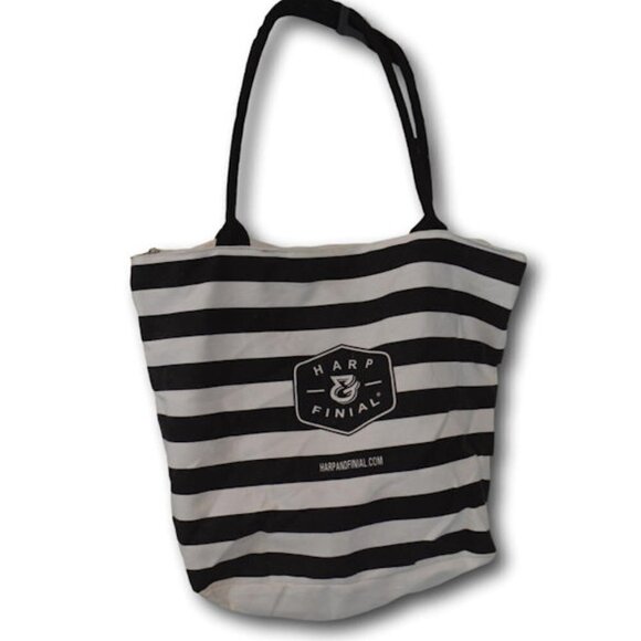 Harp & Finial Black & White Stripe Zippered Tote - Picture 2 of 3
